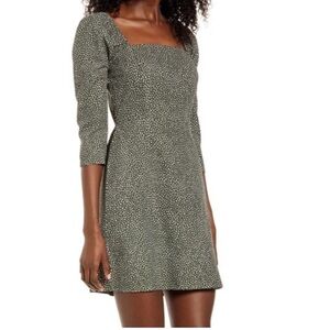 Leith Olive Patterned Long Sleeve Dress